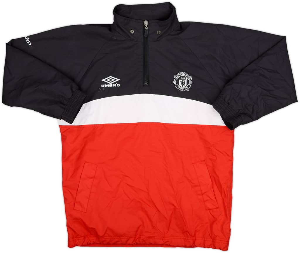 1998-00 Manchester United Umbro 1/4 Zip Hooded Drill Top - 10/10 - (L.Boys)
