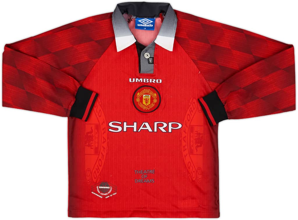 1996-98 Manchester United Home L/S Shirt - 7/10 - (L.Boys)