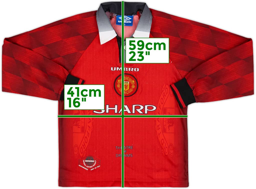1996-98 Manchester United Home L/S Shirt - 7/10 - (L.Boys)