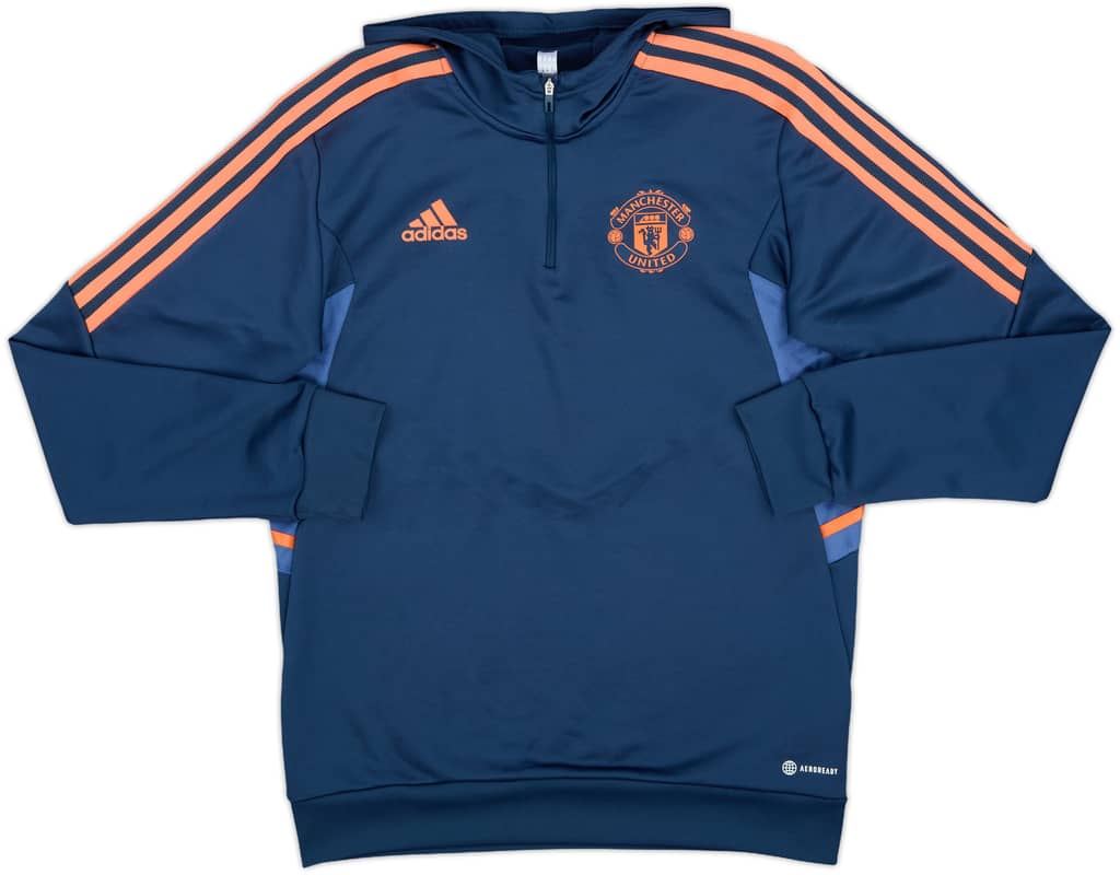 2022-23 Manchester United adidas 1/4 Zip Hooded Drill Top - 10/10 - (M)