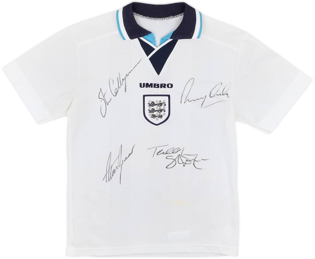1995-97 England Signed Home Shirt - 7/10 - (L.Boys)