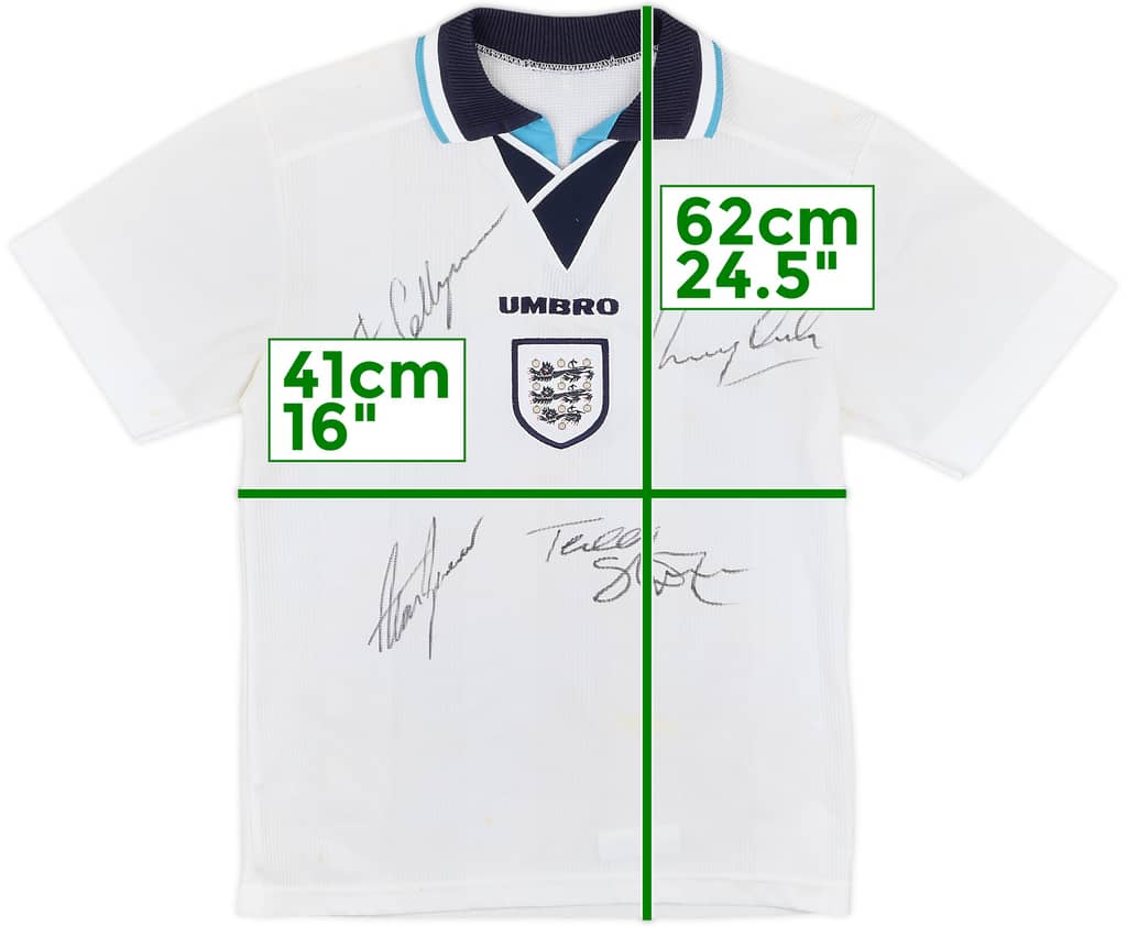 1995-97 England Signed Home Shirt - 7/10 - (L.Boys)