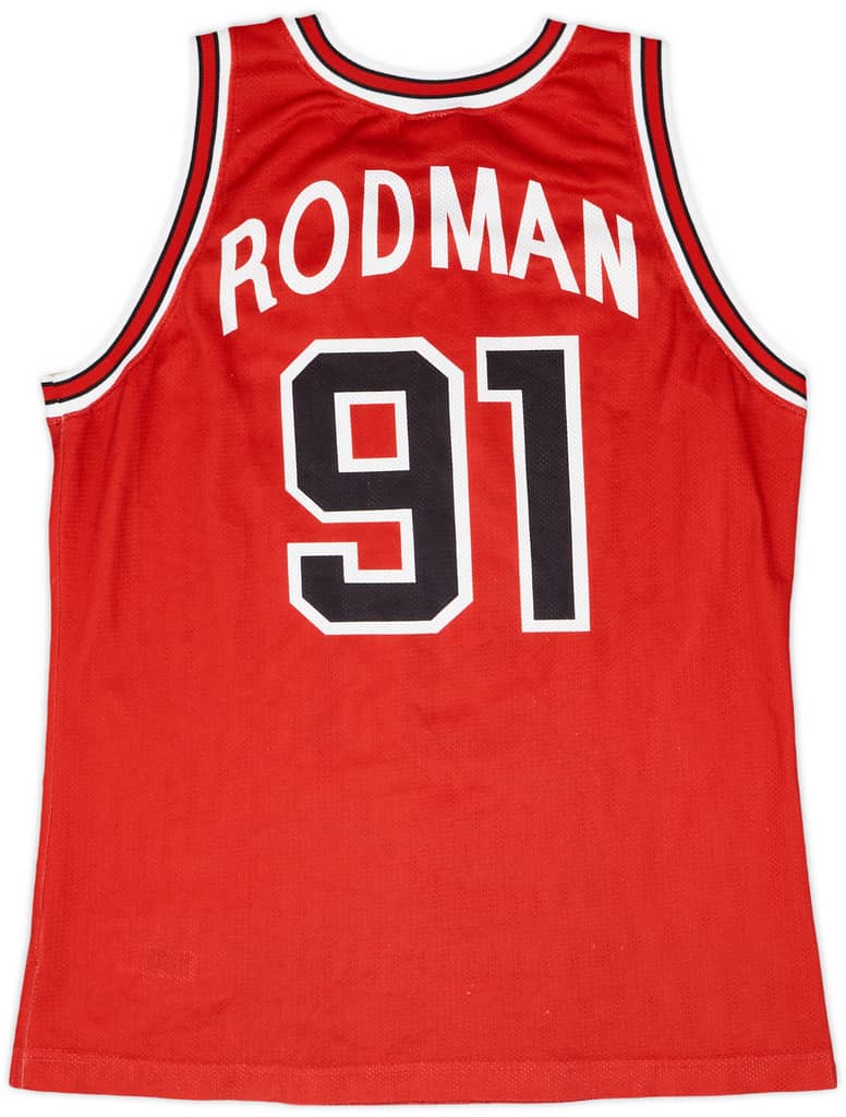 1995-98 Chicago Bulls Rodman #91 Champion Away Jersey - 7/10 - (S)