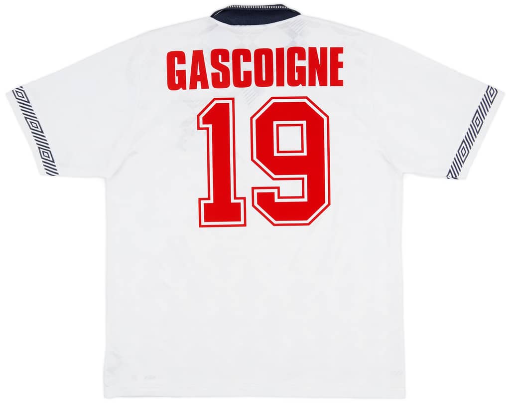 1990-92 England Home Shirt Gascoigne #19 - 9/10 - (XL)