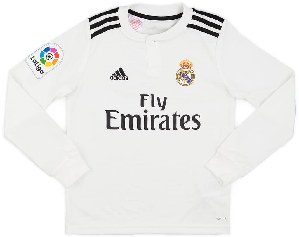 2018-19 Real Madrid Home L/S Shirt - 8/10 - (S.Boys)