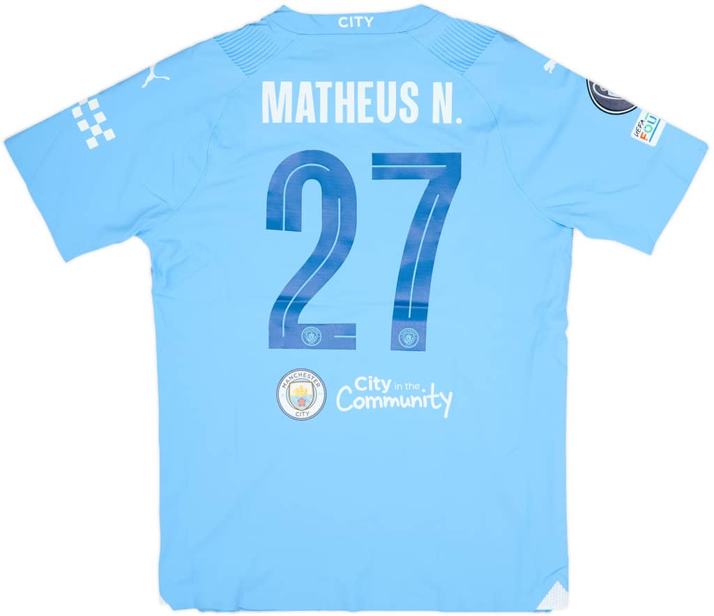 2023-24 Manchester City Match Issue Champions League Home Shirt Matheus N. #27