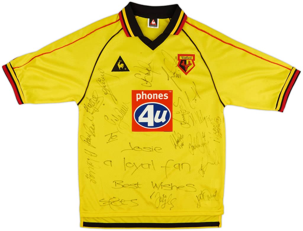 1999-01 Watford Squad Signed Home Shirt - 8/10 - (S)