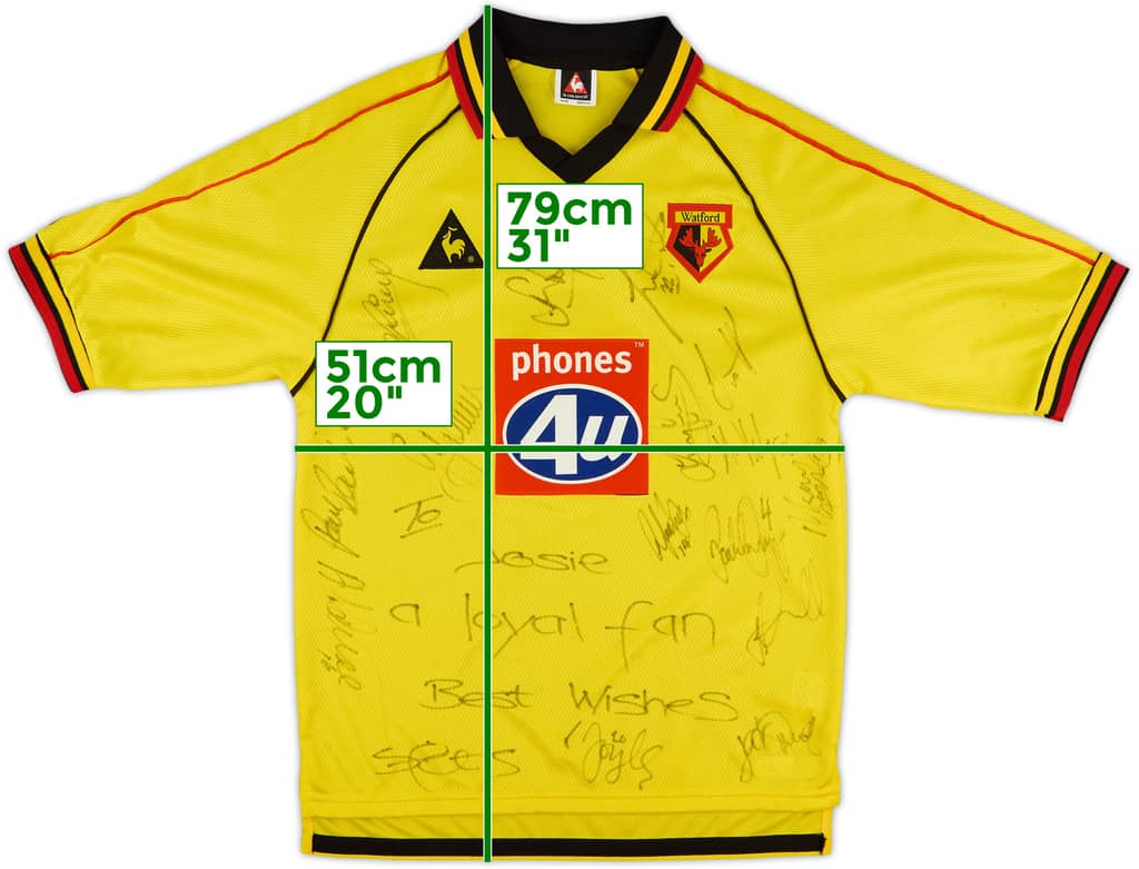 1999-01 Watford Squad Signed Home Shirt - 8/10 - (S)