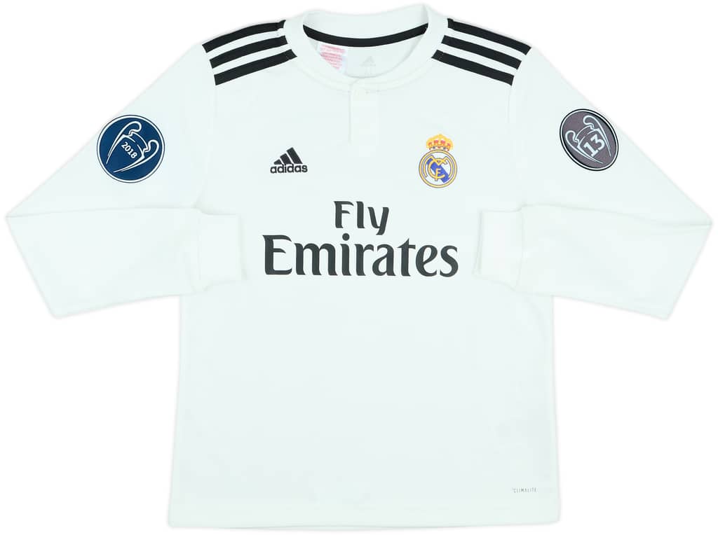 2018-19 Real Madrid Home L/S Shirt - 9/10 - (M.Boys)