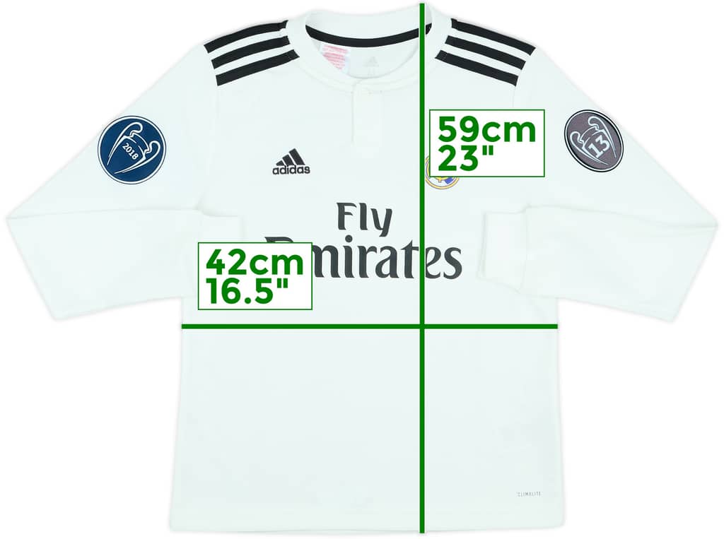 2018-19 Real Madrid Home L/S Shirt - 9/10 - (M.Boys)