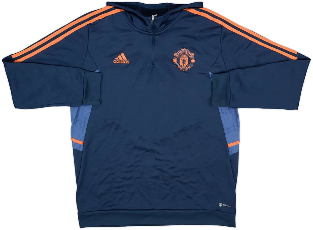 2022-23 Manchester United adidas 1/4 Zip Hooded Top - 8/10 - (XL)