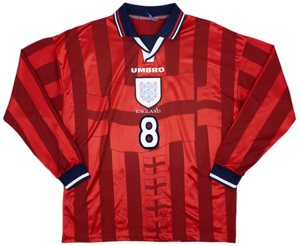 1997-99 England Away L/S Shirt Gascoigne #8 - 8/10 - (XL)