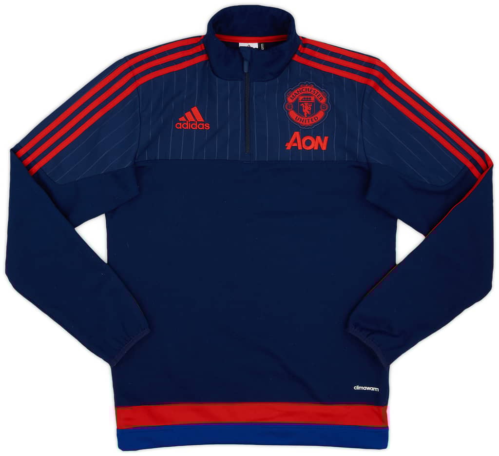 2015-16 Manchester United adidas 1/4 Zip Sweat Top - 8/10 - (S)