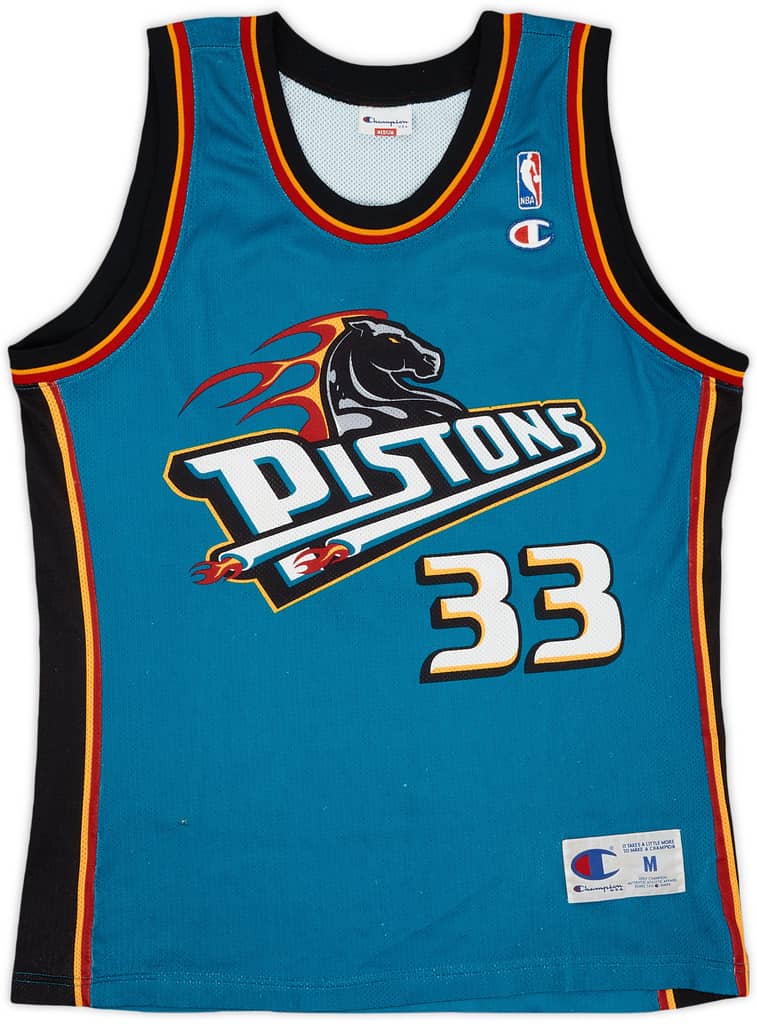 1996-00 Detroit Pistons Hill #33 Champion Away Jersey - 6/10 - (M)