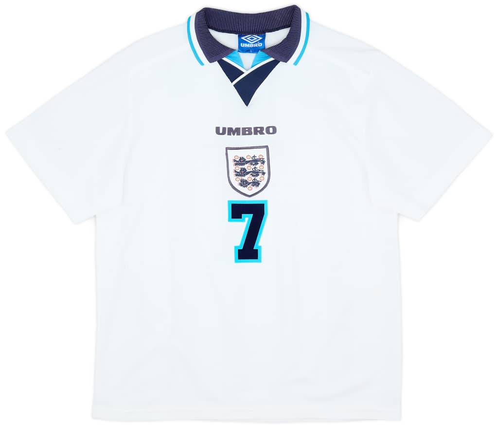 1995-97 England Home Shirt Beckham #7 - 8/10 - (L)