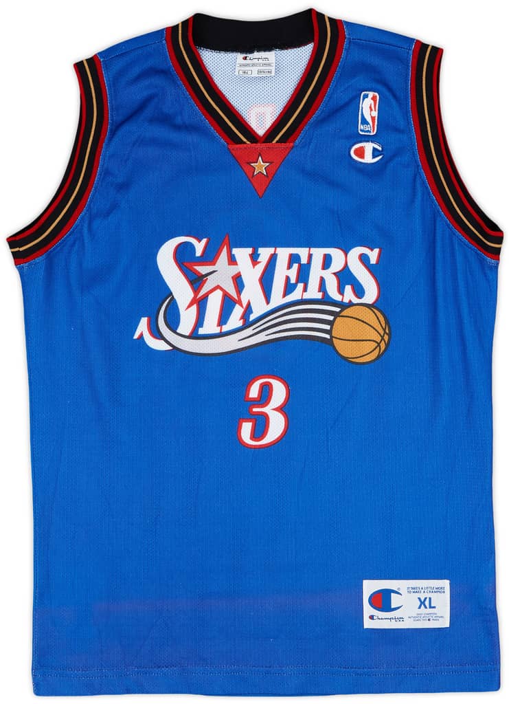 1999-00 Philadelphia 76ers Iverson #3 Champion Alternate Jersey - 9/10 - (XL.Boys)