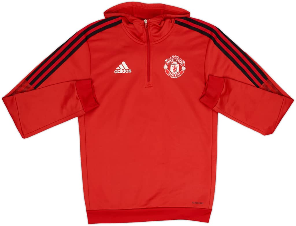 2022-23 Manchester United adidas 1/4 Zip Hooded Track Jacket - 8/10 - (XS)