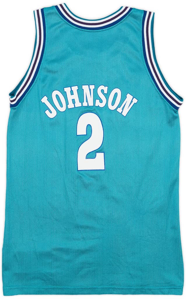 1991-95 Charlotte Hornets Johnson #2 Champion Away Jersey - 9/10 - (L.Boys)