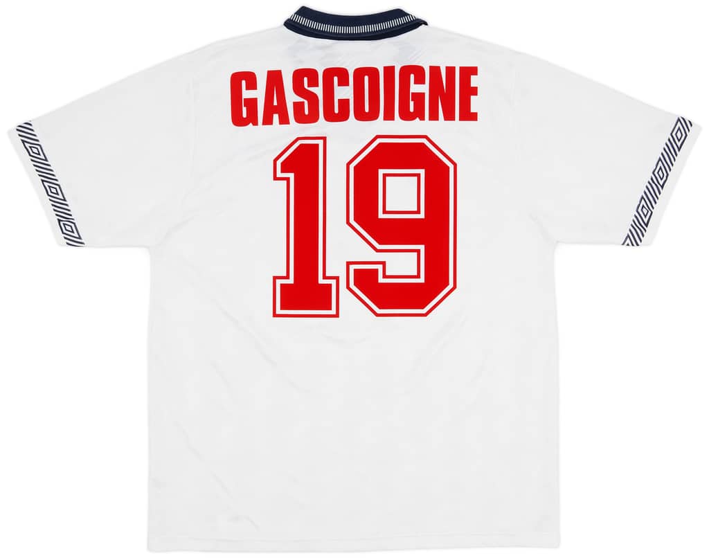 1990-92 England Home Shirt Gascoigne #19 - 9/10 - (L)