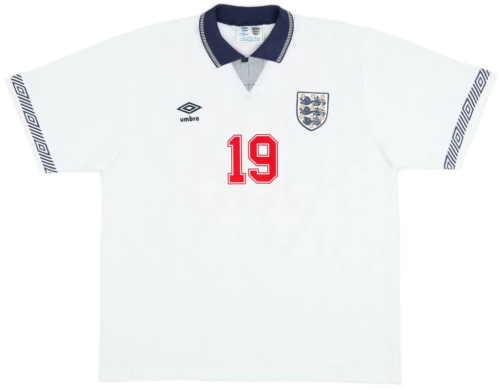 1990-92 England Home Shirt Gascoigne #19 - 8/10 - (XXL)