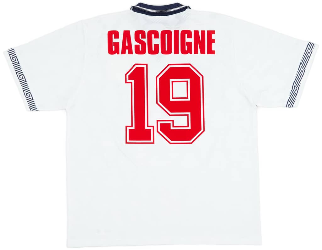 1990-92 England Home Shirt Gascoigne #19 - 8/10 - (XXL)
