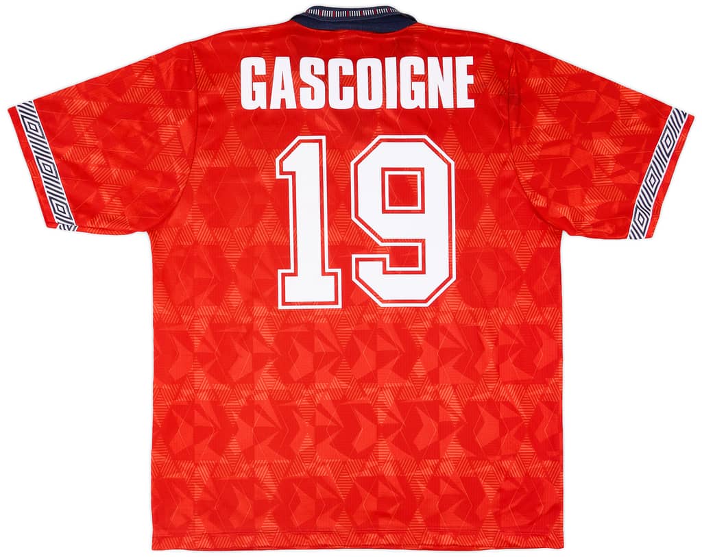 1990-93 England Away Shirt Gascoigne #19 - 9/10 - (XL)
