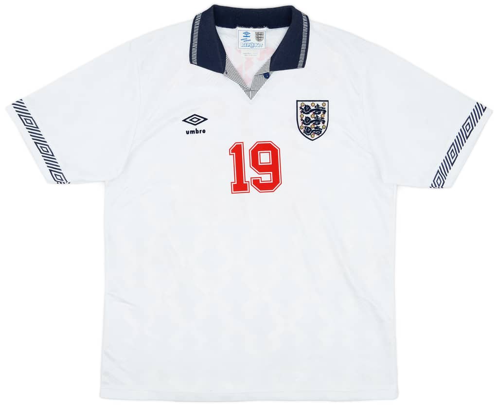 1990-92 England Home Shirt Gascoigne #19 - 8/10 - (L)