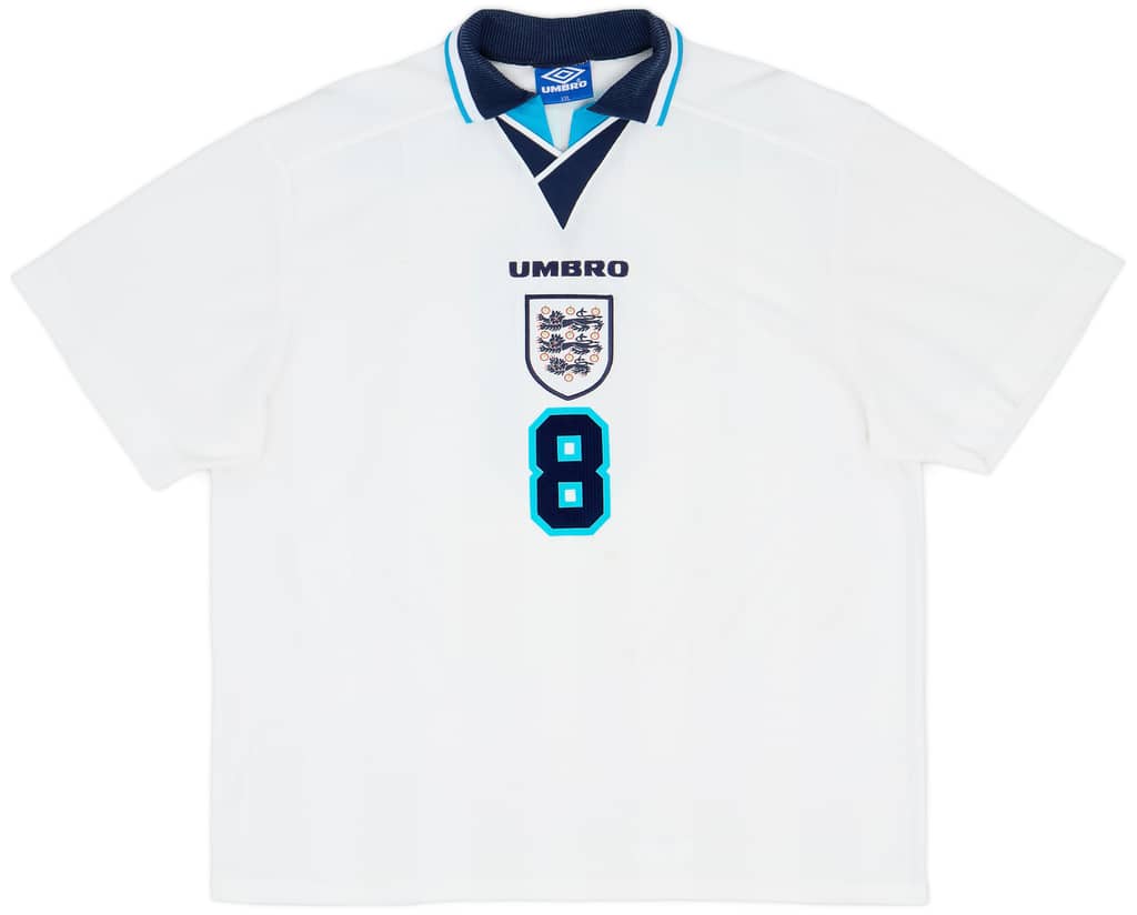 1995-97 England Home Shirt Gascoigne #8 - 8/10 - (XXL)