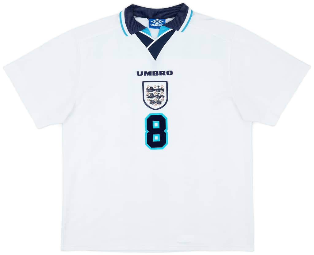 1995-97 England Home Shirt Gascoigne #8 - 8/10 - (XL)