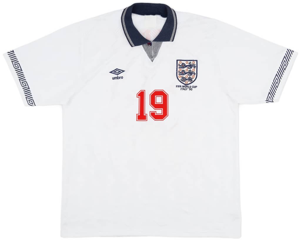 1990-92 England Home Shirt Gascoigne #19 - 9/10 - (XL)