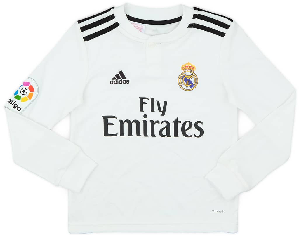 2018-19 Real Madrid Home L/S Shirt - 8/10 - (S.Boys)