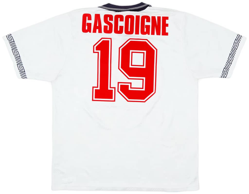 1990-92 England Home Shirt Gascoigne #19 - 8/10 - (XL)