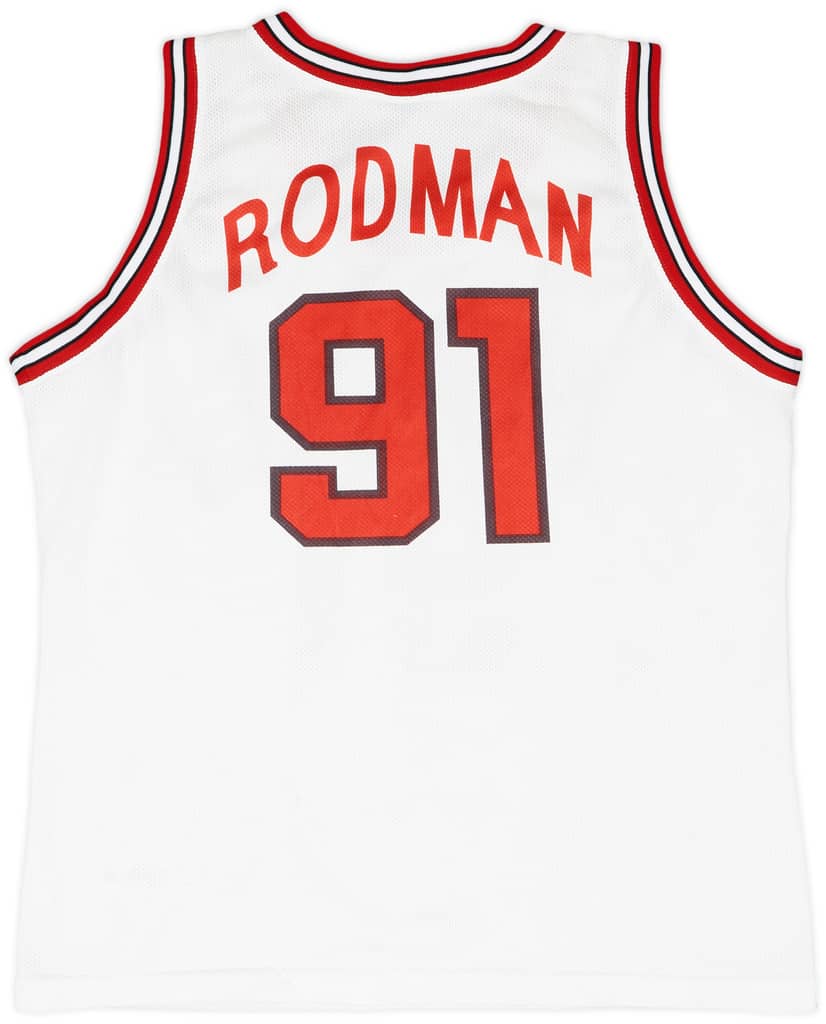 1995-98 Chicago Bulls Rodman #91 Champion Home Jersey - 7/10 - (L)