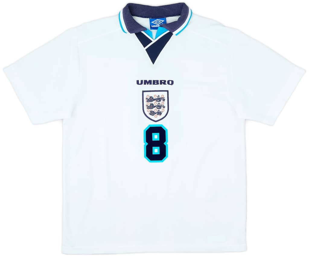 1995-97 England Home Shirt Gascoigne #8 - 8/10 - (L)