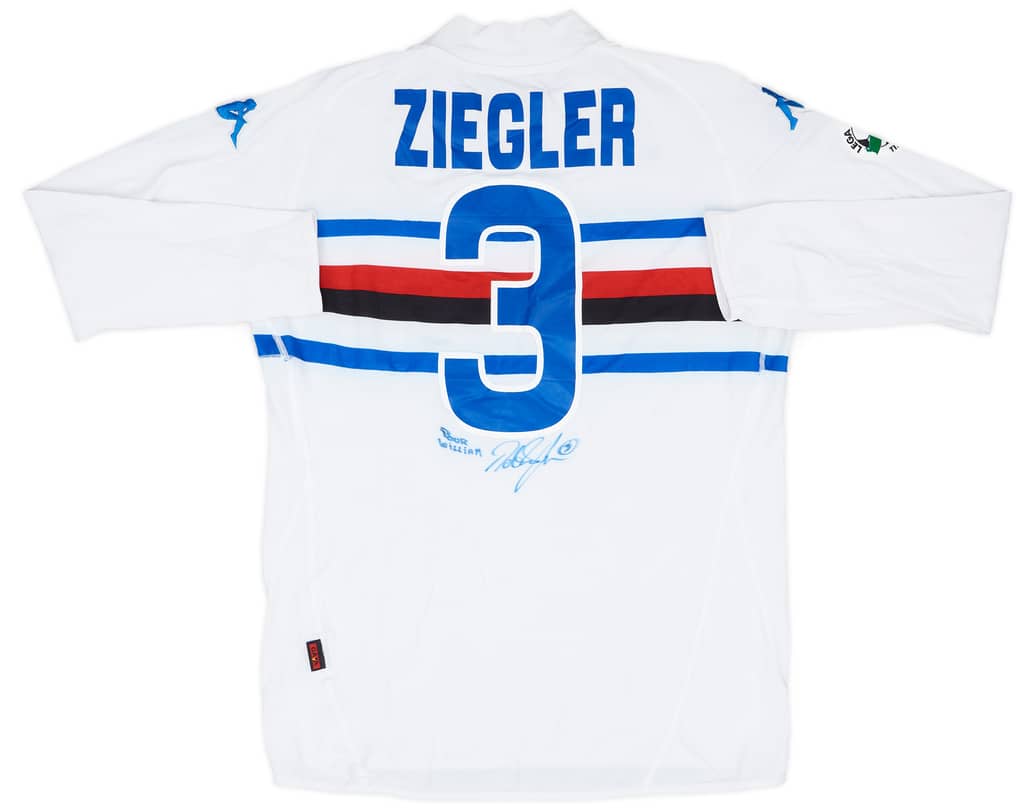 2007-08 Sampdoria Match Issue Coppa Italia Signed Away L/S Shirt Ziegler #3