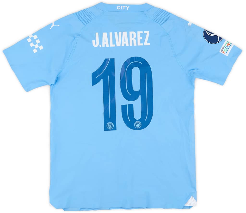 2023-24 Manchester City Match Issue Super Cup Home Shirt J. Alvarez #19