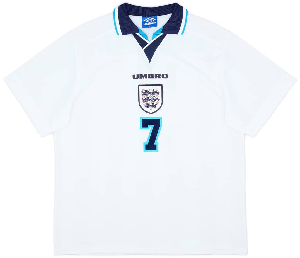 1995-97 England Home Shirt Beckham #7 - 9/10 - (XL)