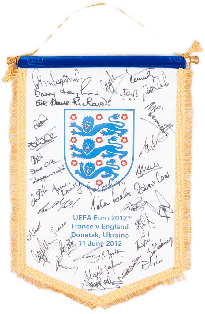 2012 England Match Pennant UEFA Euro 2012 Squad Signed (v France)