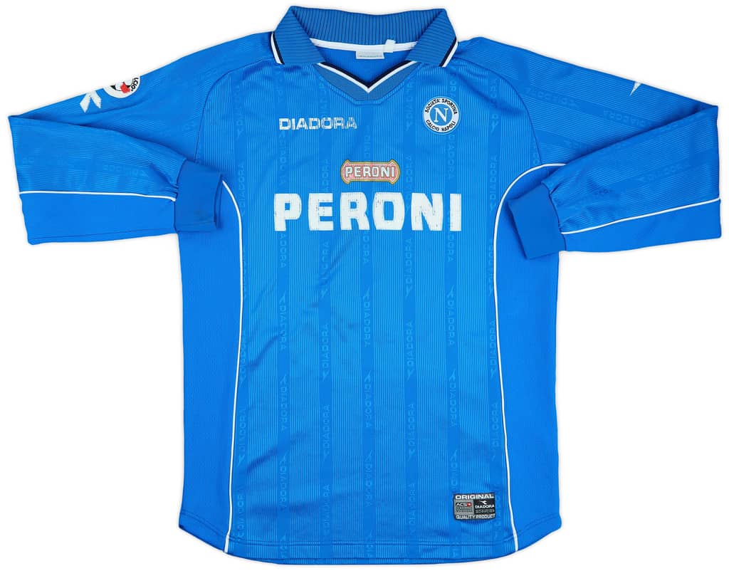 2000-01 Napoli Match Issue Home L/S Shirt Pecchia #18
