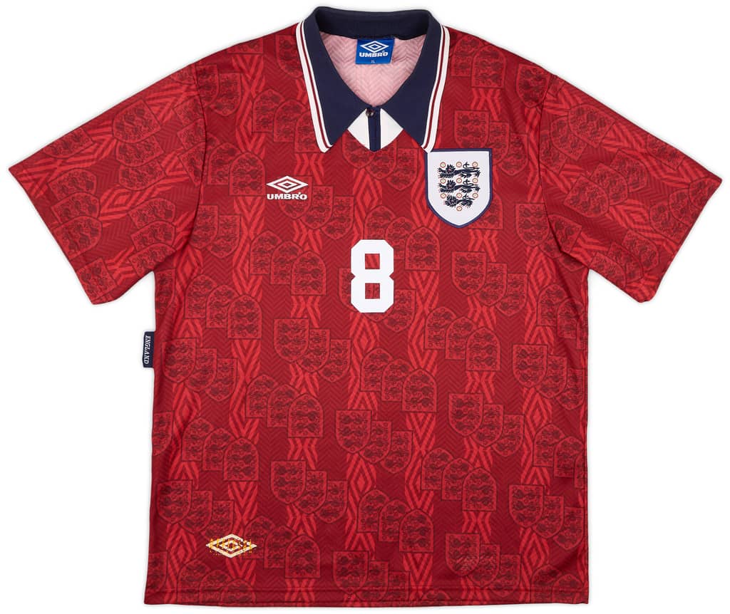 1993-95 England Away Shirt Gascoigne #8 - 8/10 - (XL)