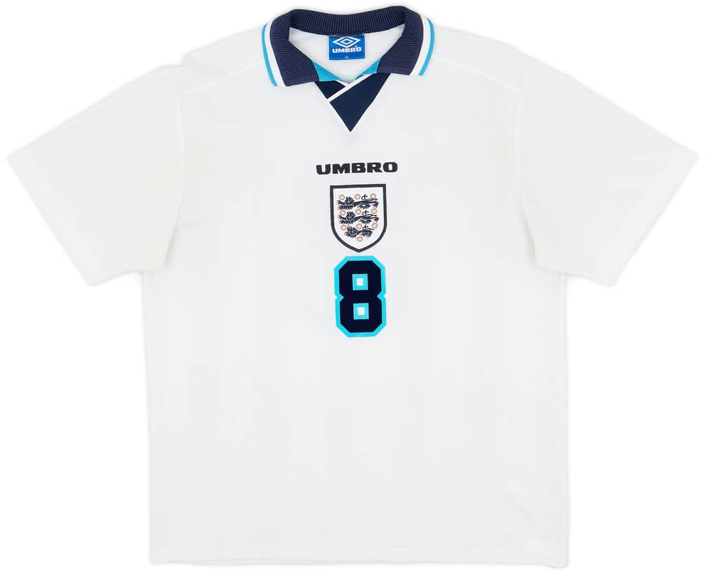 1995-97 England Home Shirt Gascoigne #8 - 8/10 - (XL)