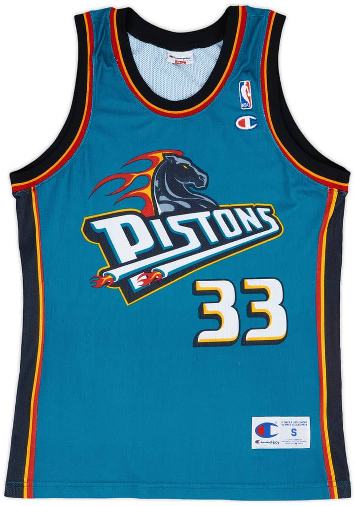 1996-00 Detroit Pistons Hill #33 Champion Away Jersey - 8/10 - (S)