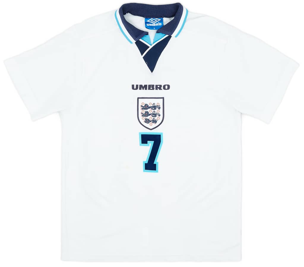 1995-97 England Home Shirt Beckham #7 - 8/10 - (M)
