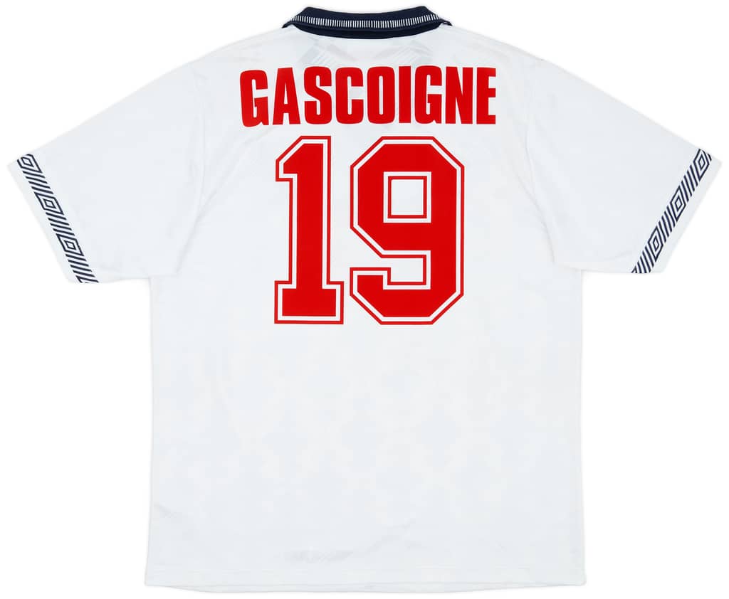 1990-92 England Home Shirt Gascoigne #19 - 8/10 - (L)