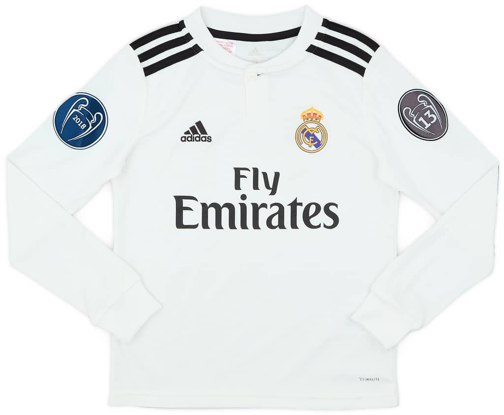 2018-19 Real Madrid Home L/S Shirt - 8/10 - (S.Boys)