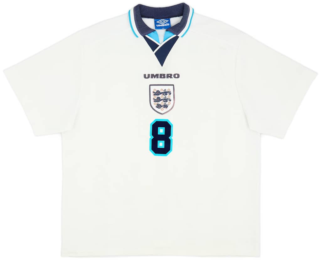 1995-97 England Home Shirt Gascoigne #8 - 7/10 - (XXL)