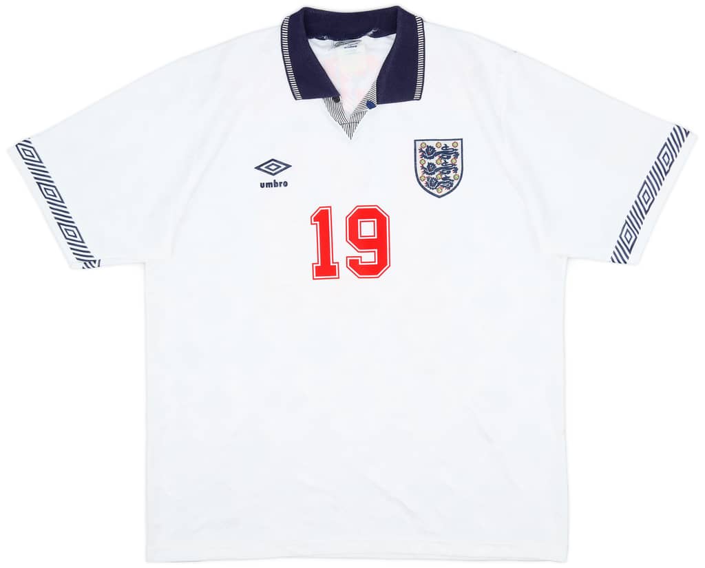 1990-92 England Home Shirt Gascoigne #19 - 9/10 - (L)