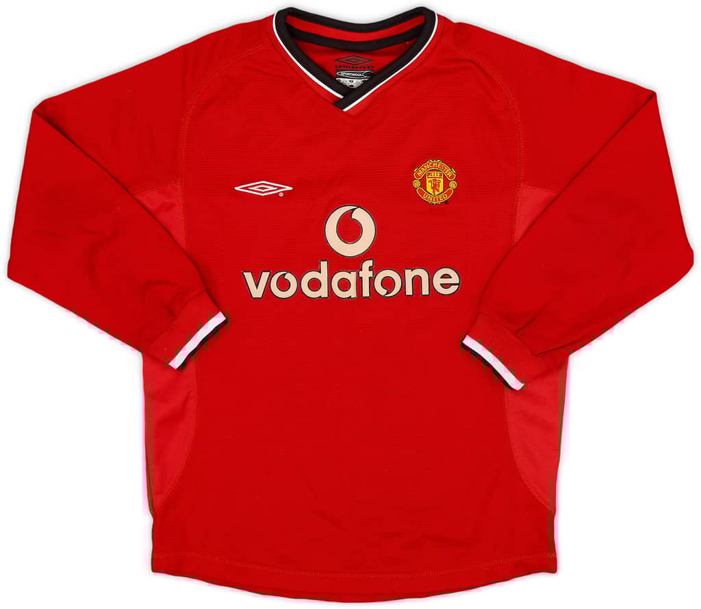 2000-02 Manchester United Home L/S Shirt - 8/10 - (M.Boys)