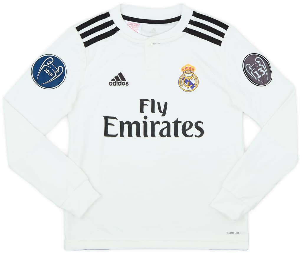 2018-19 Real Madrid Home L/S Shirt - 9/10 - (S.Boys)