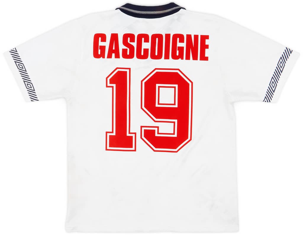 1990-92 England Home Shirt Gascoigne #19 - 5/10 - (S)